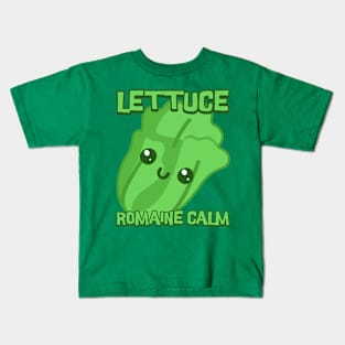 Lettuce Remaine Calm. Cute kawaii vegetables Kids T-Shirt